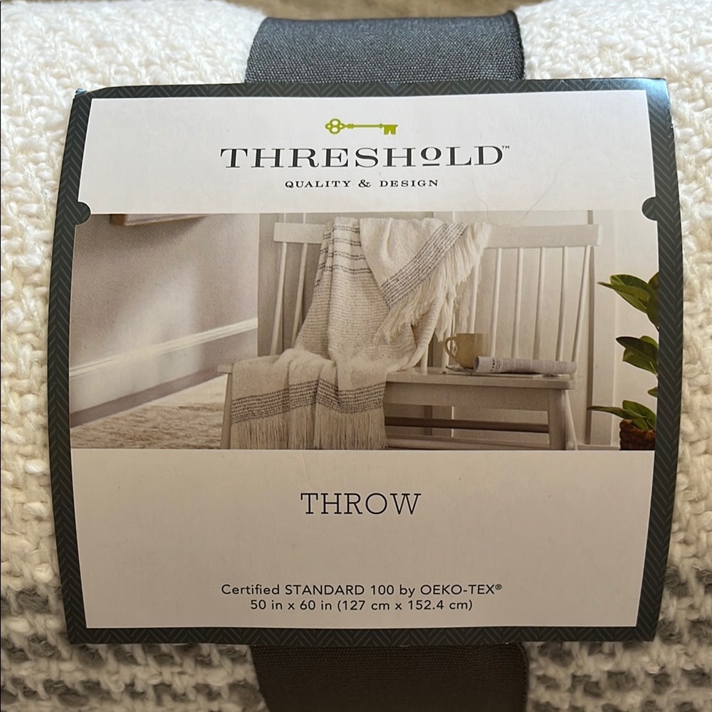 Threshold Cream and Gray Cozy Throw Blanket